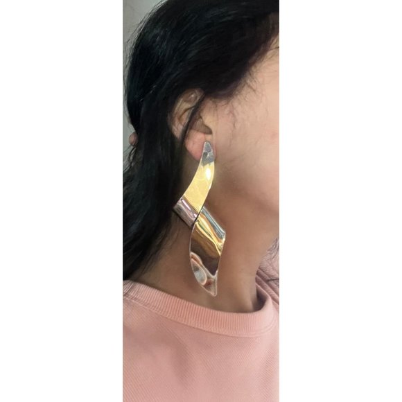 Big Silver earrings large metal huge bold statement earrings , chunky  pierced - Picture 3 of 7